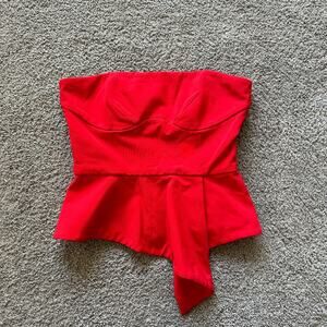 Cushnie Red Strapless Peplum Top